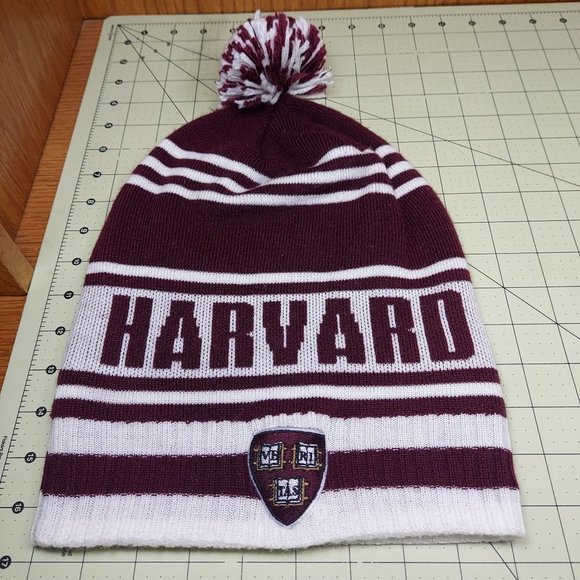 VINTAGE Adidas Harvard Crimson University beanie with Pom Pom Classic School Hat - Picture 4 of 7